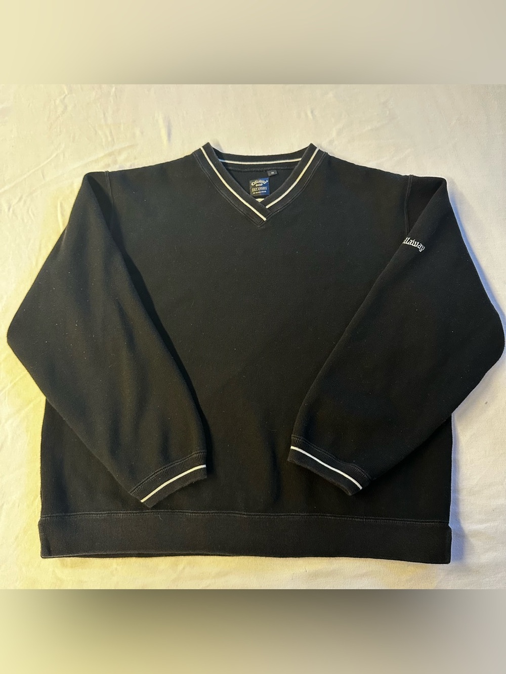 Callaway Golf Men's Black V-Neck Sweater with Contrast Stripe Trim